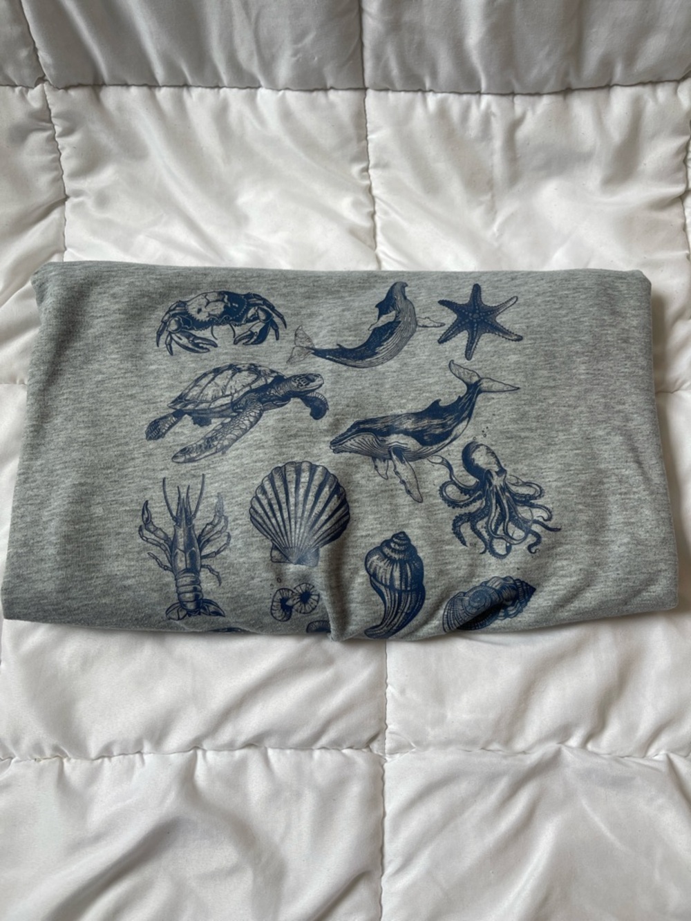 Gray crewneck with Navy Marine Life Print